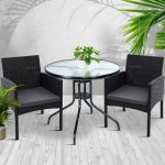 Gardeon 3PC Bistro Set Outdoor Furniture Rattan Table Chairs Cushion - Image 6