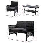 Gardeon 4PCS Outdoor Sofa Set Wicker Harp Chair Table Garden Furniture