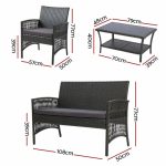 Gardeon Outdoor Furniture Set Wicker Cushion 4pc Dark Grey - Image 2