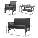 Gardeon 4PCS Outdoor Sofa Set Wicker Harp Chair Table Garden Furniture