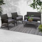 Gardeon 4PCS Outdoor Sofa Set Wicker Harp Chair Table Garden Furniture - Image 6