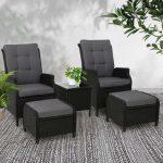Gardeon 5PC Recliner Chairs Table Sun lounge Wicker Outdoor Furniture - Image 6