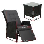 Gardeon 3PC Recliner Chairs Table Sun lounge Outdoor Furniture Wicker