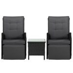 Gardeon 3PC Recliner Chairs Table Sun lounge Outdoor Furniture Wicker - Image 2