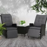 Gardeon 3PC Recliner Chairs Table Sun lounge Outdoor Furniture Wicker - Image 6