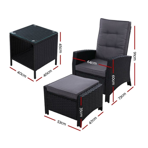 ODF-RECLINER-CHOTTB-3BK-01.jpg Gardeon 3PC Recliner Chairs Table Sun lounge Wicker Outdoor Furniture - Image 1