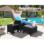 Gardeon 3PC Recliner Chairs Table Sun lounge Wicker Outdoor Furniture - Image 2