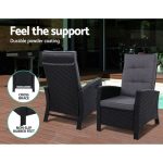 Gardeon 3PC Recliner Chairs Table Sun lounge Wicker Outdoor Furniture - Image 4