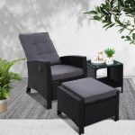 Gardeon 3PC Recliner Chairs Table Sun lounge Wicker Outdoor Furniture - Image 6
