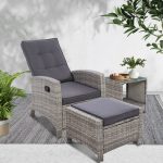 Gardeon 3PC Recliner Chairs Table Sun lounge Wicker Outdoor Furniture - Image 6