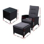 Gardeon 5PC Recliner Chairs Table Sun lounge Wicker Outdoor Furniture