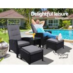 Gardeon 5PC Recliner Chairs Table Sun lounge Wicker Outdoor Furniture - Image 2