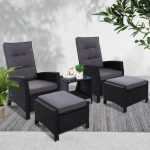 Gardeon 5PC Recliner Chairs Table Sun lounge Wicker Outdoor Furniture - Image 6
