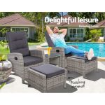 Gardeon 5PC Recliner Chairs Table Sun lounge Wicker Outdoor Furniture - Image 2