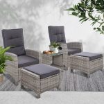 Gardeon 5PC Recliner Chairs Table Sun lounge Wicker Outdoor Furniture - Image 6