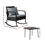 Gardeon 2PC Rocking Chair Table Wicker Outdoor Furniture Patio Lounge