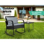Gardeon 2PC Rocking Chair Table Wicker Outdoor Furniture Patio Lounge - Image 3