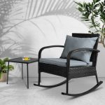 Gardeon 2PC Rocking Chair Table Wicker Outdoor Furniture Patio Lounge - Image 6