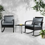 Gardeon 3PC Rocking Chair Table Wicker Outdoor Furniture Patio Bistro - Image 6