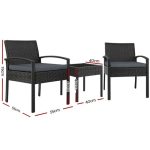 Gardeon 3PC Patio Furniture Bistro Set Wicker Outdoor Lounge Setting