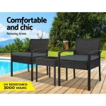 Gardeon 3PC Patio Furniture Bistro Set Wicker Outdoor Lounge Setting - Image 2