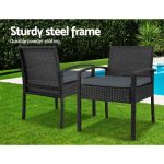 Gardeon 3PC Patio Furniture Bistro Set Wicker Outdoor Lounge Setting - Image 3