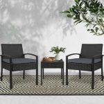 Gardeon 3PC Patio Furniture Bistro Set Wicker Outdoor Lounge Setting - Image 6
