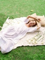 Rosemary Dotted Plaid Cotton Dress, in Off white - Image 3