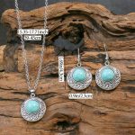 Retro Antique Turquoise Pendant Necklace & Earrings Set - Image 4