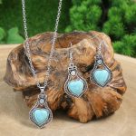 Ethnic Turquoise Necklace & Earrings Set Silver - Image 2