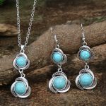 Vintage Turquoise Necklace Earring Jewelry Set - Image 2