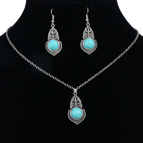 S72b40e268ae441aa845dc6bf25219dc2h.jpg Boho Feather Turquoise Jewelry Set - Image 1