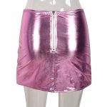 Pink Women's Puffer Skirt Metallic Shiny Warm Quilted Mini A-line - Image 3