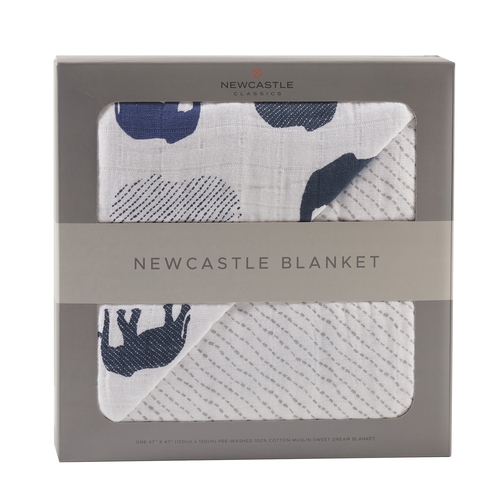 SKU700_BLUE_ELEPHANT_NEWCASTLE_BLANKET_COTTON_IMAGE1_LR.jpg Blue Elephants and Spotted Wave Newcastle Blanket - Image 1