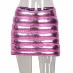 Pink Women's Puffer Skirt Metallic Shiny Warm Quilted Mini A-line - Image 2