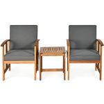 3 Pieces Solid Wood Outdoor Patio Sofa Furniture Set - Image 3
