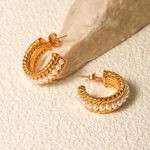Stainless Steel Pearl C-Hoop Earrings - Image 2