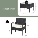 3 Pieces Patio Wicker Rattan Furniture Set with Cushions for Lawn - Image 4