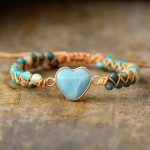 Amazonite Heart Charm Macrame Bracelet - Image 4