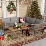 4 Pieces Patio Furniture Set, Outdoor Wicker Conversation Sectional