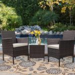 Patio Porch Furniture Sets 3 Pieces PE Rattan Wicker Chairs with Table