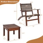 3 Pieces Outdoor Wooden Patio Rattan Furniture Set - Image 4