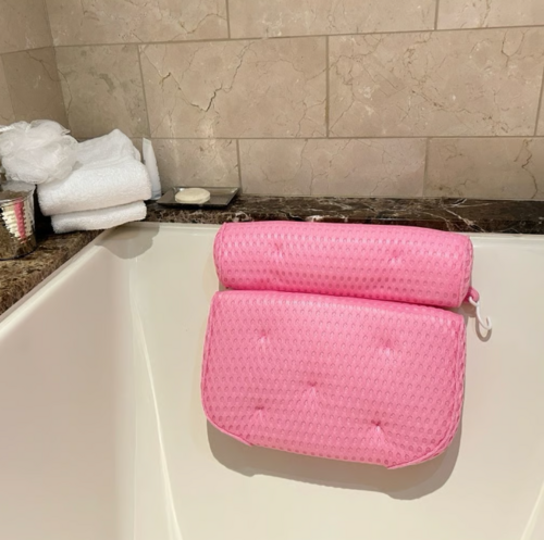 data-116.png Pink Bathtub Pillow Bath Pillow with Anti-Slip Suction Cups 4D Mesh - Image 1