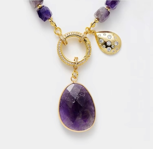 data-174.jpg Amethyst Crystal Pendant Necklaces - Image 1