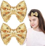 2pcs Sparkling Gold Sequin Bow Hair Clips – Glitter Hair for Girls