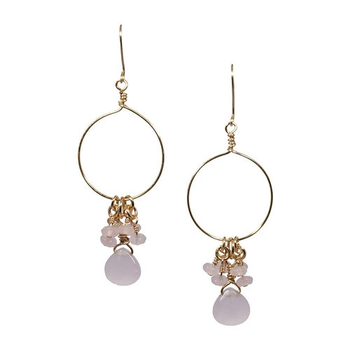 earringspinkchalchoops.jpg Pink Chalcedony and Jade Cluster Hoop Earrings - Image 1