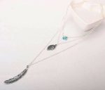 Turquoise Leaf Feather Multi Layer Necklace - Image 3