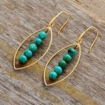 Gold Leaf Turquoise Dangle Earrings - Image 2