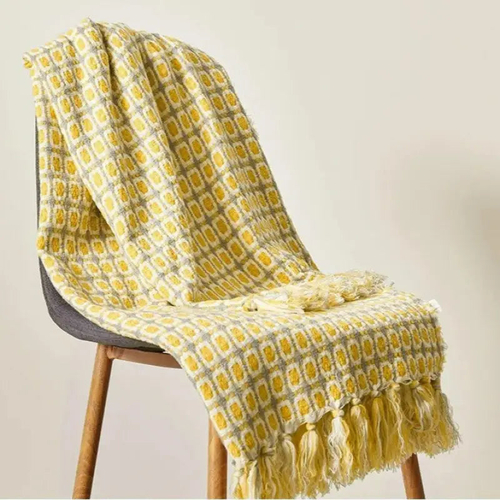 pastoral-style-yellow-knitted-woolen-blanket-127x170-cm-throw-574.jpg Pastoral Style Yellow Knitted Woolen Blanket - Image 1