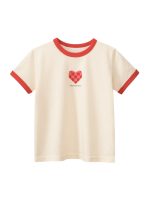 Plaid Red Heart Printing Girls’ T-Shirt In European And American Style